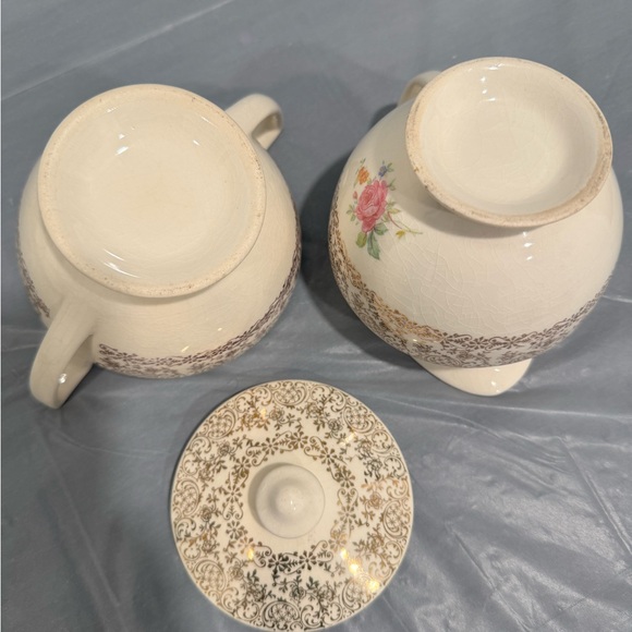 Vintage Creamer & Sugar Bowl Set Floral Gold Scroll Cottagecore - Picture 7 of 7